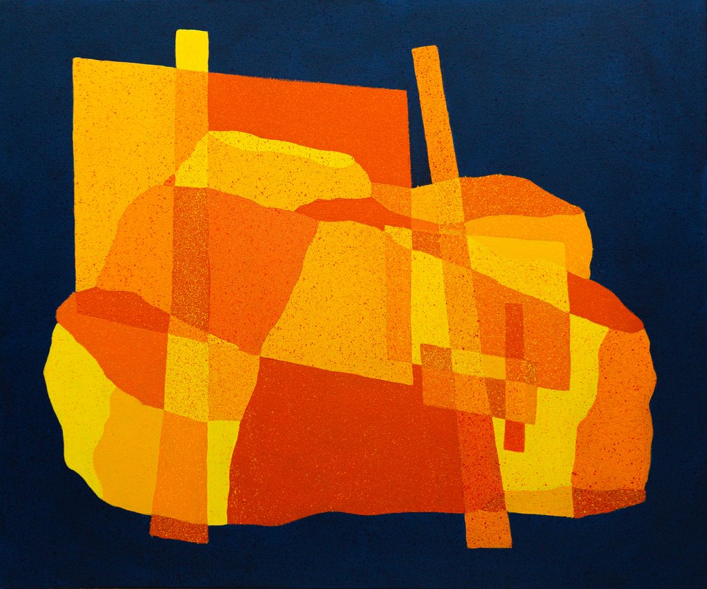 Early Eastern Earthworks, 2024, acrylic on canvas. Painted by Jonny Scholes.