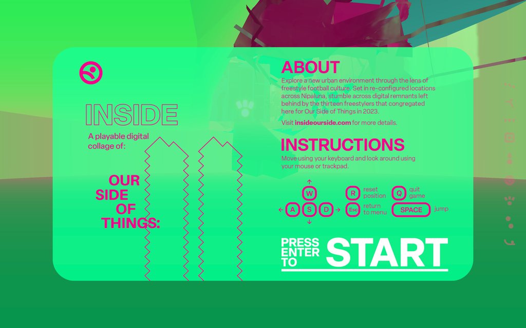 In-game screenshot of INSIDE with the player looking at the main menu screen.